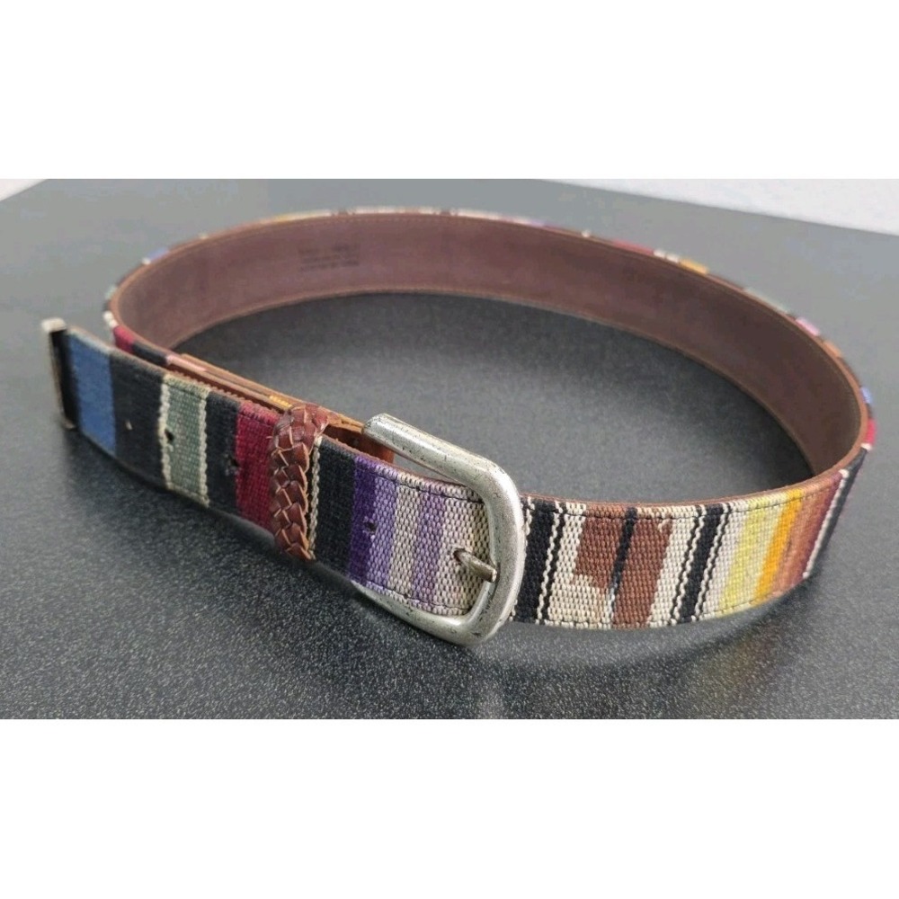 Vintage‎ Leather Belt Concho Western Aztec Boho Rodeo Woven Women L Cottage